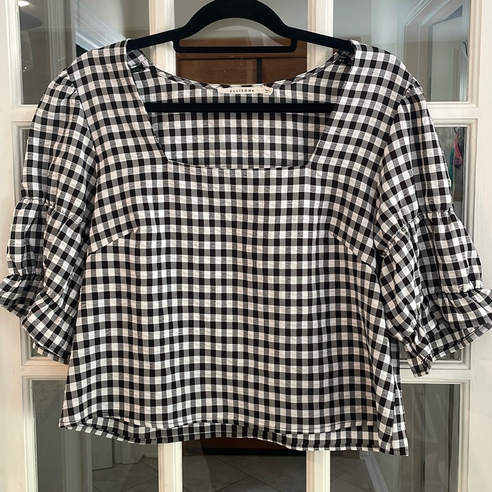 Ellison Black and White Gingham Puff Sleeve Top